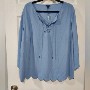 NWT Talbots Woman Periwinkle Blue Scallop Hem 3/4 Sleeve Blouse in Size 2X